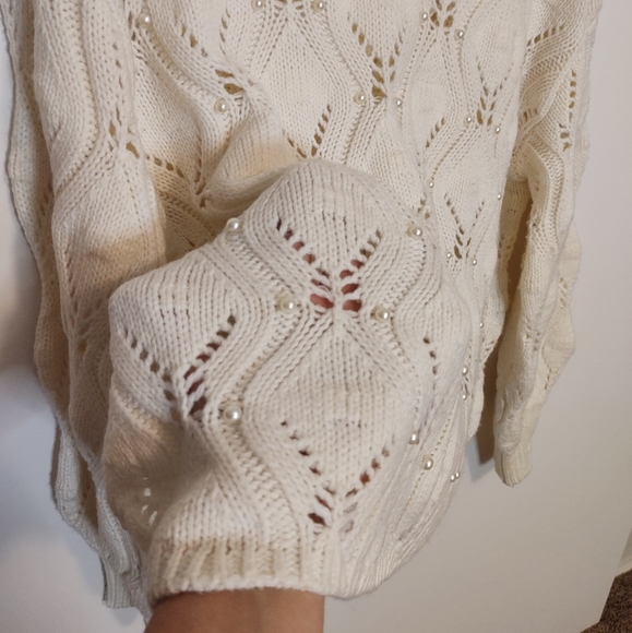 Spring + Mercer ivory & pearl knit puff sleeve pullover sweater - Picture 7 of 8